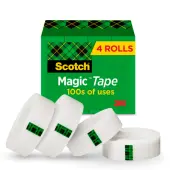 Scotch® Magic™ Tape, Invisible, 3/4 in. x 1000 in., 4 Tape Rolls, Clear, School Supplies and College Essentials for Students and Teachers