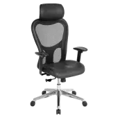 Lorell® Executive Ergonomic Bonded Leather/Mesh High-Back Chair, With Headrest, Black
