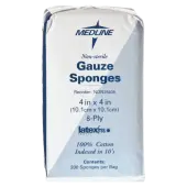 Medline Gauze Sponges, Nonsterile, 4"" x 4"", 8-Ply, Box Of 200