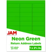 JAM Paper® Mailing Address Labels, Rectangle, 1"" x 2-5/8"", Neon Green, 30 Labels Per Sheet, Pack Of 4 Sheets