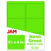 JAM Paper® Mailing Address Labels, Rectangle, 3 1/3"" x 4"", Neon Green, Pack Of 120