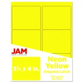 JAM Paper® Mailing Address Labels, Rectangle, 3 1/3"" x 4"", Neon Yellow, Pack Of 120