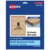 Avery® Print-To-The-Edge Business Cards With Sure Feed® Technology, 2""x3-1/2"" Geo, Kraft Brown, Pack Of 400
