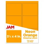 JAM Paper® Mailing Address Labels, Rectangle, 3 1/3"" x 4"", Neon Orange, Pack Of 120