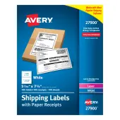 Avery® Shipping Labels With Paper Receipts, 27900, 5 1/16"" x 7 5/8"", White, Pack Of 100
