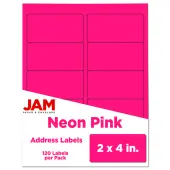 JAM Paper® Mailing Address Labels, Rectangle, 2"" x 4"", Neon Pink, Pack Of 120