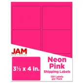 JAM Paper® Mailing Address Labels, Rectangle, 3 1/3"" x 4"", Neon Pink, Pack Of 120