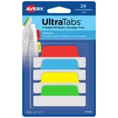 Avery® Margin Ultra Tabs®, 2.5"" x 1"", Assorted Primary, Set Of 24 Repositionable Tabs