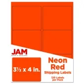 JAM Paper® Mailing Address Labels, Rectangle, 3 1/3"" x 4"", Neon Red, Pack Of 120