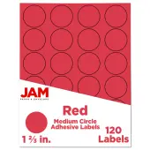 JAM Paper® Circle Label Sticker Seals, 1 2/3"", Red, Pack Of 120