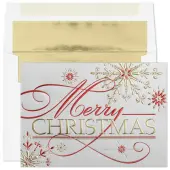 Custom Foil-Embellished Holiday Greeting Cards With Foil-Lined Envelopes, 7-7/8"" x 5-5/8"", Sterling Shimmer/Gold-Lined Envelopes, Box Of 25