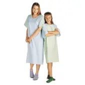 Medline Comfort-Knit Adolescent Patient Gowns, Tween, Mint/Blue, Pack Of 12