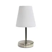 Simple Designs Mini Basic Table Lamp with Fabric Shade, 10.63""H, White/Sand Nickel