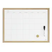 U Brands® Magnetic Dry-Erase Calendar Board, 23"" x 17"", White Steel Surface, Oak Wood Frame