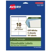 Avery® Dissolvable Labels With Sure Feed® Technology, 94207-DWMP5, Rectangle, 2""x4"", Matte Off-White, Pack Of 50