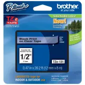 Brother® TZe-131 Black-On-Clear Tape, 0.5"" x 26.2'