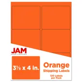 JAM Paper® Mailing Address Labels, Rectangle, 3 1/3"" x 4"", Orange, Pack Of 120