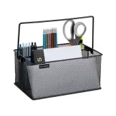 Mind Reader 4-Compartment Utensil or Supply Caddy with Handle, 4-3/4""H x 7""W x 10""L, Black