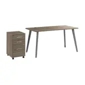 WorkPro Motiva 60""W Modern Office Desk With 3-Drawer Rolling File Cabinet, Modern Hickory, Installation Included