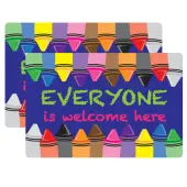 Ashley Smart Poly Welcome Mat With Slip Resistant Backing, 15.5"" x 23.5"", Crayons, Everyone is Welcome Here, Pack Of 2