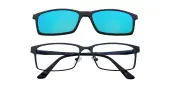 Rectangle Eyeglasses, Full Frame Blue (Blue Mirror-coating) Metal - FM1090