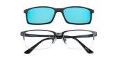 Rectangle Eyeglasses, Half Frame Blue (Blue Mirror-coating) Metal - SM0751