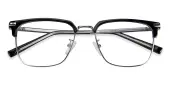 Rectangle|Browline Eyeglasses, Full Frame Black/Silver Plastic - FP2184