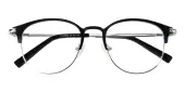 Round Eyeglasses, Full Frame Black/Silver Metal - FM1464