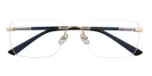 Rectangle Eyeglasses, Rimless Frame Black Metal|TR90 - RM0311