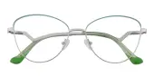 Cat Eye Eyeglasses, Full Frame Green/Silver Metal - FM1795