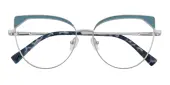 Cat Eye Eyeglasses, Full Frame Silver/Cyan Metal - FM1798