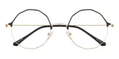 Round Eyeglasses, Full Frame Black/Golden Metal - FM1848