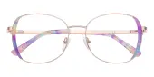 Oval|Cat Eye Eyeglasses, Full Frame Rose Gold/Purple Floral Metal - FM1865
