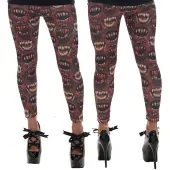 pants women (leggings) KREEPSVILLE SIX SIX SIX - Monster Mouth - Red S