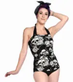 swimsuits women BANNED - Skull Roses - Black XS