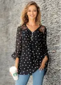 Modlily Polka Dot Crinkle Chest Hanky Cuff Blouse - S