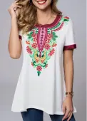 Modlily Tribal Print Round Neck Short Sleeve T Shirt - M
