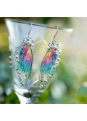Modlily Rainbow Color Butterfly Wings Design Earrings - One Size