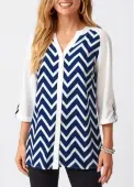 Modlily Split Neck Chevron Print Three Quarters Sleeve Blouse - S