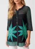 Modlily Polka Dot Button Up 3/4 Sleeve Blouse - L