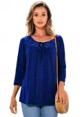 Modlily Lace Stitching Tie Front 3/4 Sleeve T Shirt - M