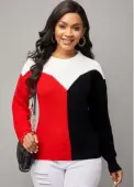 Modlily Round Neck Contrast Long Sleeve Sweater - S