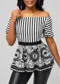 Modlily Tribal Print Off Shoulder Black Striped Blouse - XXL