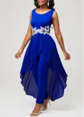 Modlily Royal Blue Lace Ankle Length Sleeveless Scoop Neck Jumpsuit - S