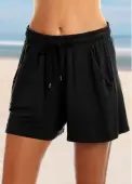 Modlily Mid Waist Black Drawstring Detail Loose Shorts - S