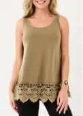 Modlily Light Khaki Lace Stitching Tank Top - S
