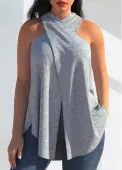 Modlily Cross Halter Grey Sleeveless Tank Top - XXL