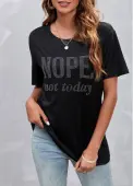 Modlily Hot Drilling Letter Design Black T Shirt - S