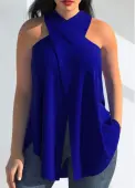Modlily Royal Blue Cross Front Halter Tank Top - M