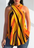 Modlily Ginger Striped Cross Halter Tank Top - XXL